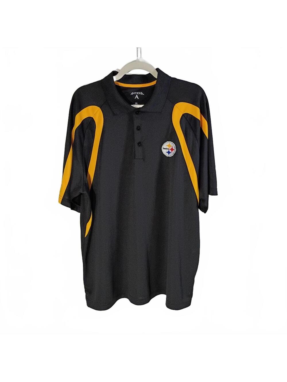 Antigua Pittsburgh Steelers Black and Gold Polo Shirt Size XL